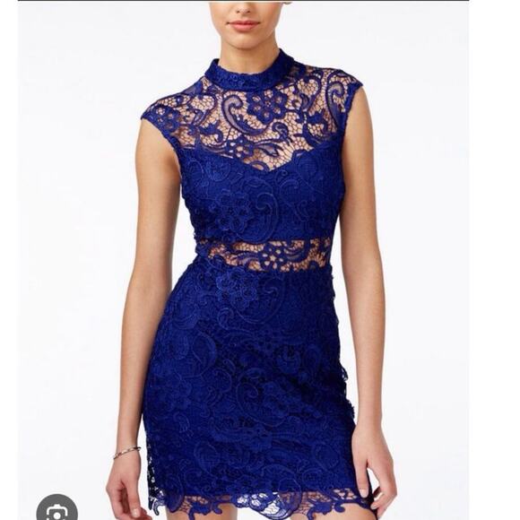 B Darlin Mock Neck Illusion Lace Bodycon Dress Juniors 13/14 Women’s Large - Picture 1 of 16